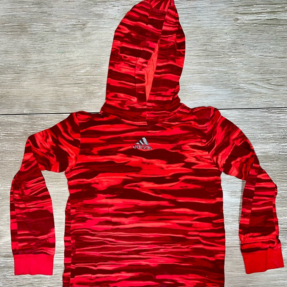 Boys Adidas Red Camo Long-sleeve Hoodie Shirt Size 5/6 Like New